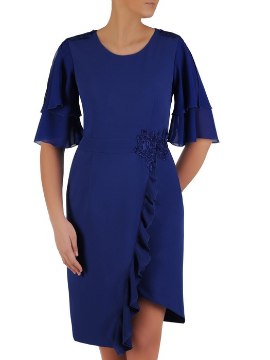 Chabrowa sukienka z szyfonowymi rękawami i falbanką 24824