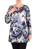 Elegancka bluzka plus size z geometrycznym wzorem, prosty fason – z dekoltem V optycznie wysmuklającym sylwetkę i broszką 41076