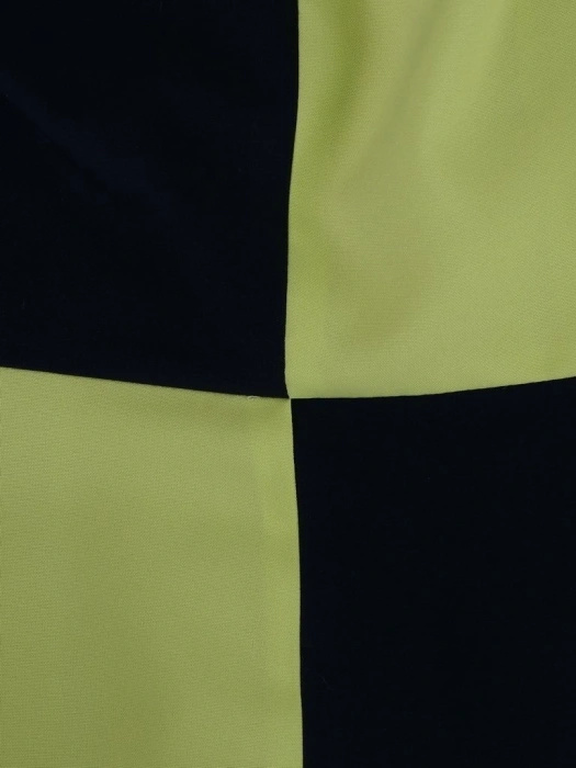 Elegancka sukienka trapezowa midi granatowa z pistacją – kobiecy krój tuszujący biodra 2906