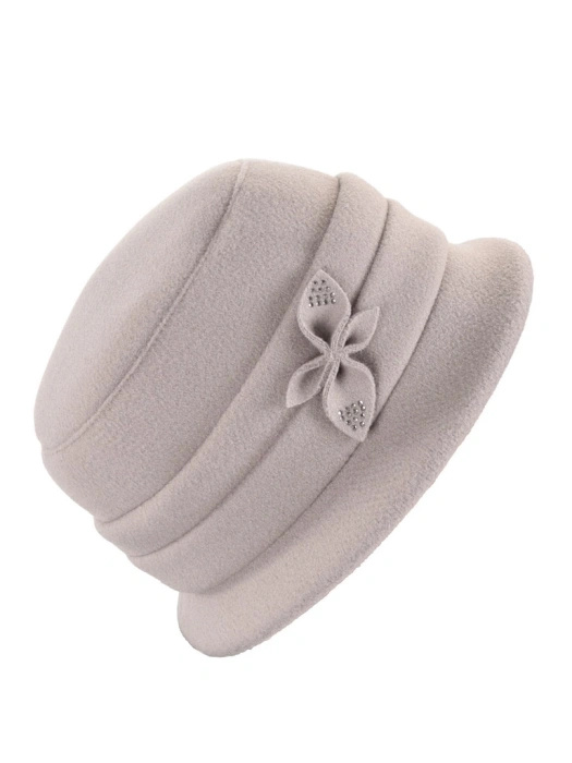 Elegancki kapelusz damski cloche w kolorze szarym – ocieplany fason z regulacją obwodu i cyrkoniami 40907