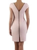 Pudroworóżowa sukienka na wesele o prostym kroju – dekolt łódka i elegancki złoty suwak na plecach 11874