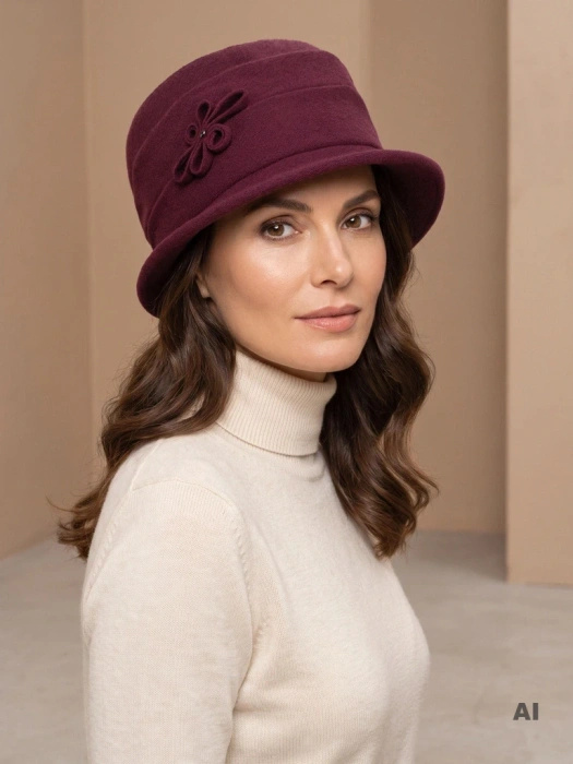 Elegancki kapelusz damski cloche w kolorze fuksji – kobiecy fason z ozdobnym akcentem na chłodne dni 42453