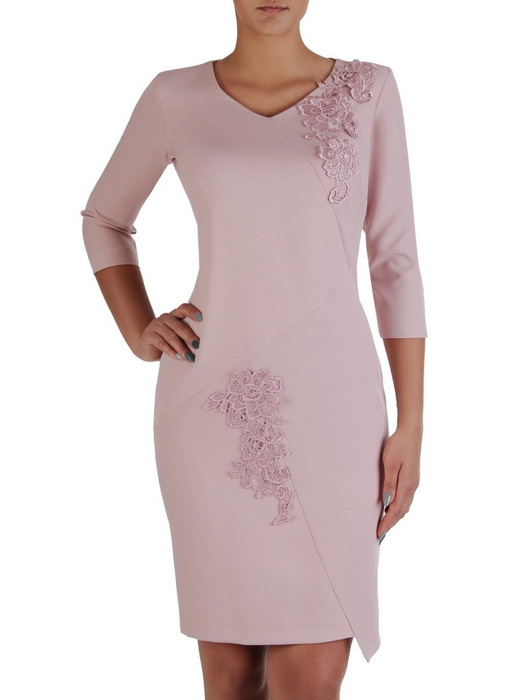 Elegancka, pastelowa sukienka z koronkowymi aplikacjami 17245.
