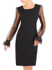 Mała czarna, sukienka z ozdobnymi rękawami 30197