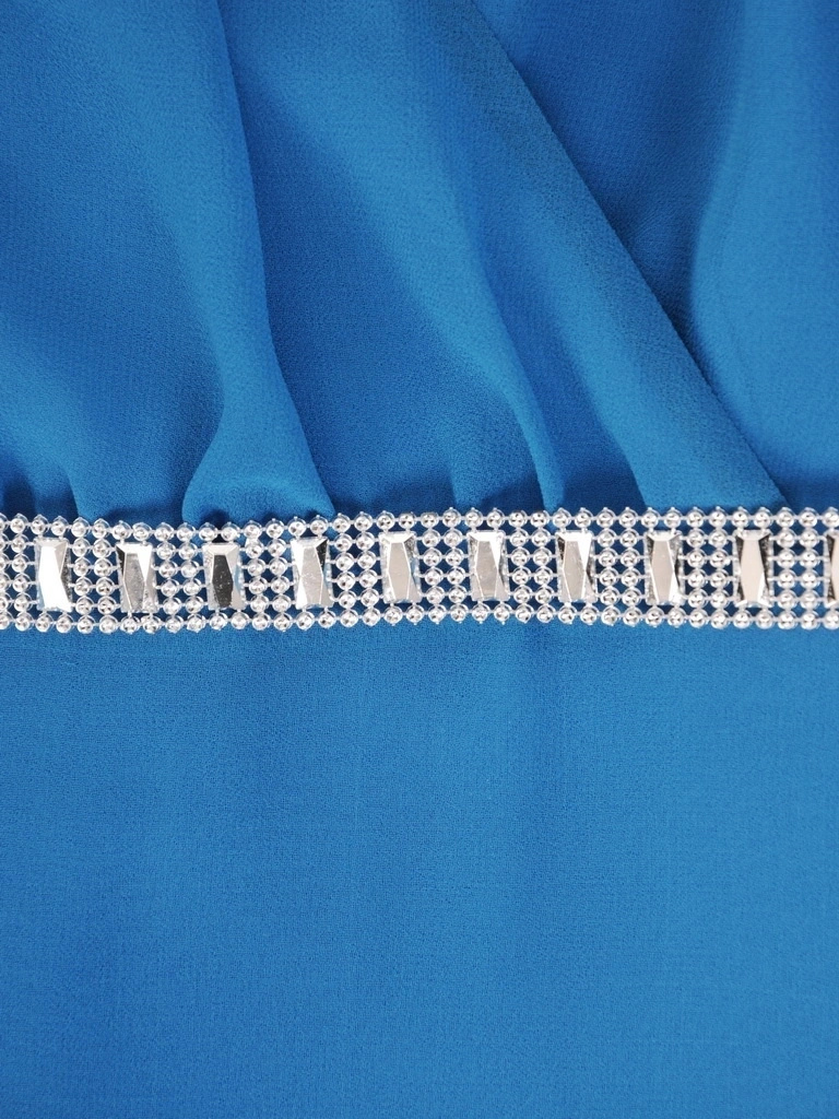 Elegancka suknia wieczorowa maxi w odcieniu morskim – kopertowy fason z bufiastym rękawem 30707