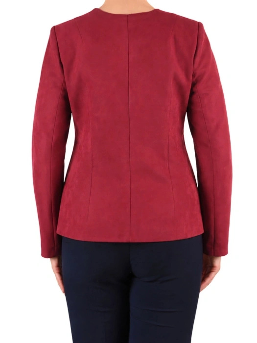 Elegancka bordowa marynarka damska do sukienki – wygodny prosty fason zapinany na zamek 42283