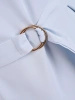 Błękitna kreacja trapezowa midi z paskiem – elegancki model z falbanami przy rękawach 3/4 41491