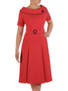Sukienka damska, koralowa, rozkloszowana kreacja z eleganckim kołnierzem w klasycznym stylu 20568