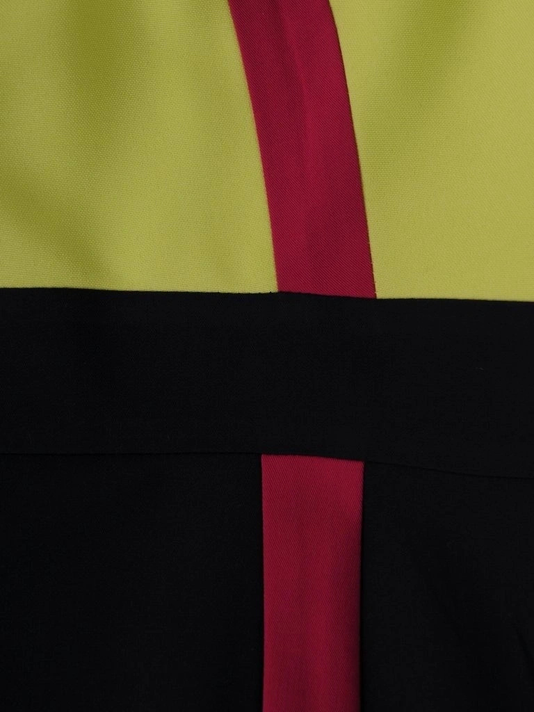 Trójkolorowa granatowa sukienka prosta z dekoltem serek – wysmuklający krój z akcentami 6168