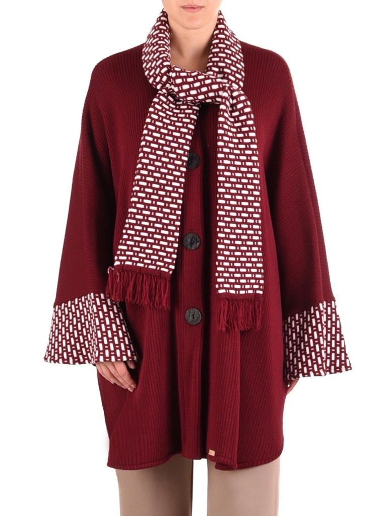 Elegancki sweter damski w odcieniu bordo – luźny, swobodny krój z dekoracyjnym wiązaniem 42164