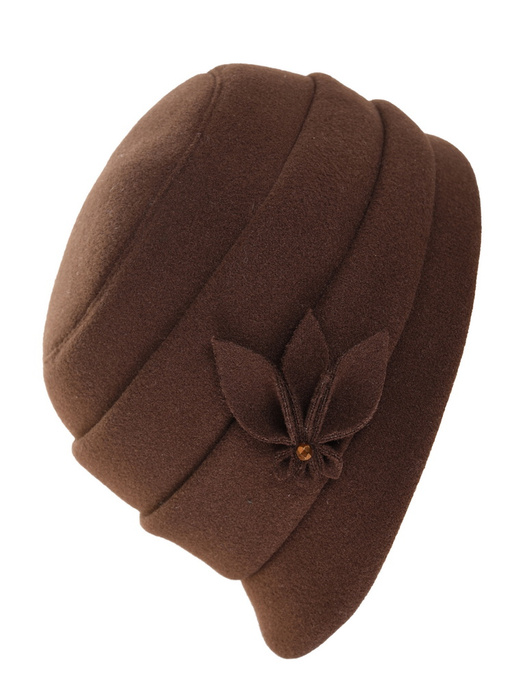 Brązowy kapelusz damski zimowy cloche – stylowe krótkie rondo z regulacją obwodu 42436