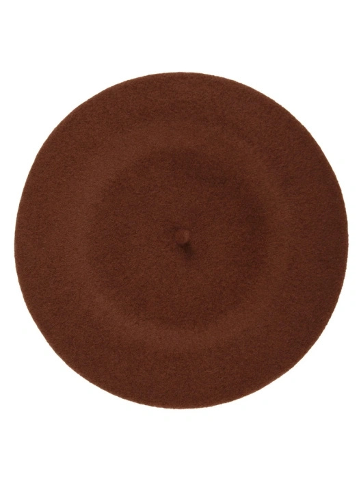 Elegancki beret damski wełniany fason francuski brązowy – ponadczasowy model zimowy z antenką 40888