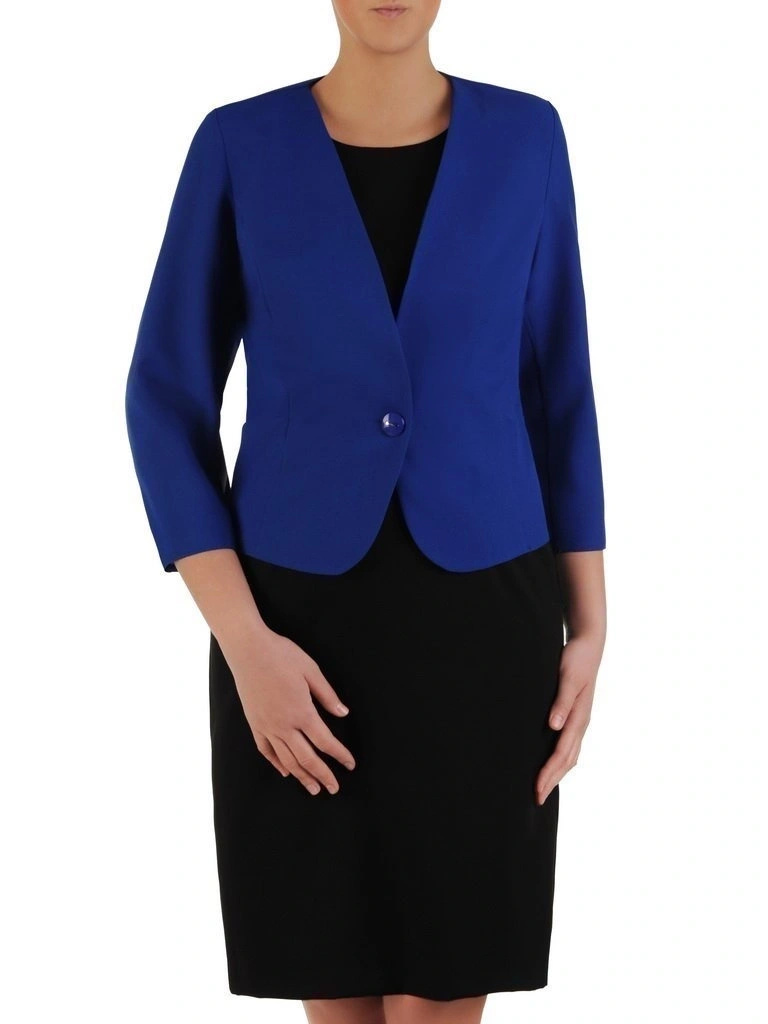 Elegancka marynarka damska do sukienki w kolorze chabrowym – taliowany fason modelujący sylwetkę 25158