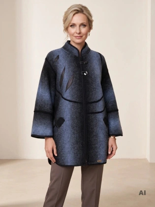 Elegancki granatowy sweter z kieszeniami – luźny fason ze stójką idealny na jesień 42179