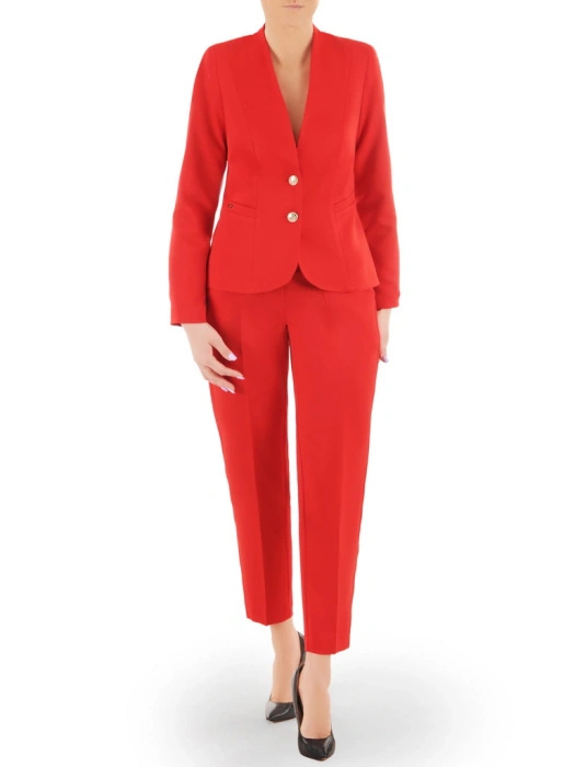 Eleganckie czerwone spodnie damskie cygaretki – elastyczny pas modelujący sylwetkę 37730