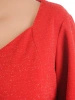 Czerwona sukienka prostego kroju midi z długim rękawem – ozdobna falbana u dołu i elegancki dekolt serek 34270