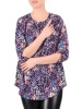 Elegancka bluzka damska wizytowa w wielobarwny print – prosty krój z ozdobnymi guzikami 35206