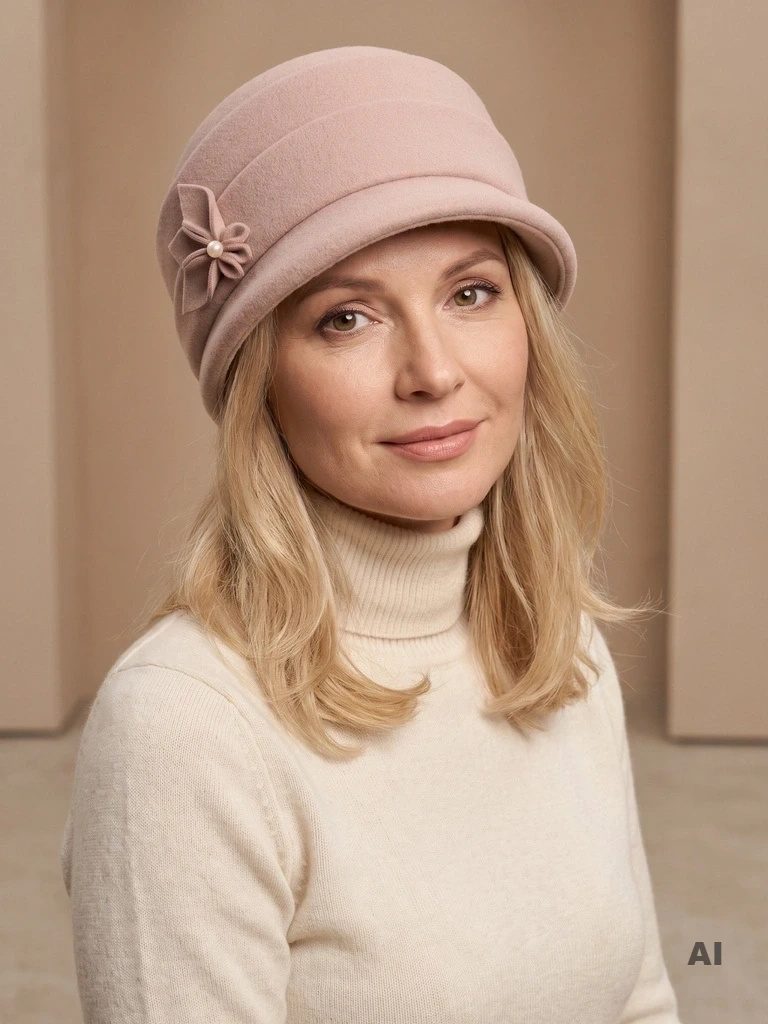 Elegancki kapelusz zimowy damski cloche beżowy – ciepły fason z regulacją obwodu 42428