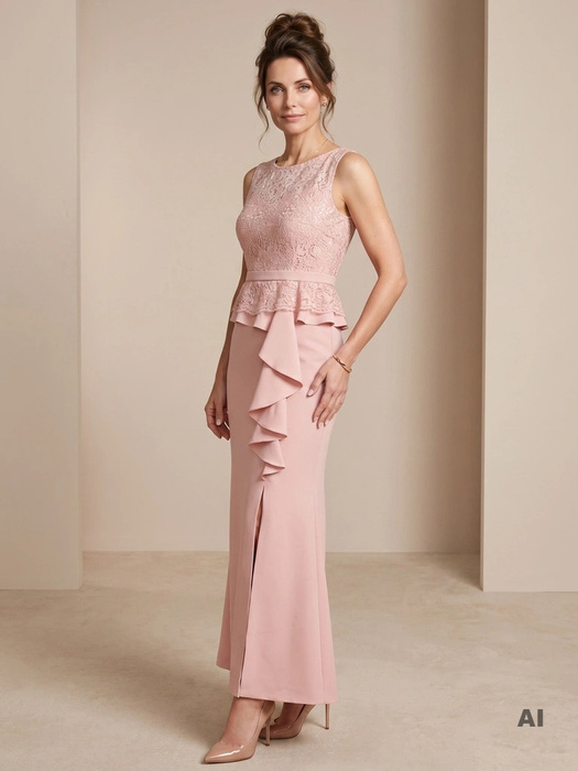 Elegancka suknia wieczorowa maxi rozkloszowana w pudrowym różu – fason z baskinką pięknie modelujący talię 28883