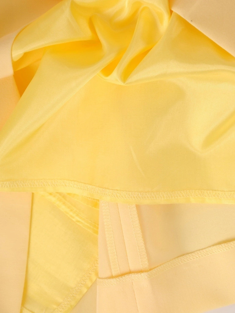 Żółta sukienka trapezowa z dekoltem V i kontrafałdą – pasek akcentujący talię 39548