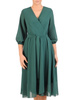 Kopertowa sukienka wyjściowa, zielona kreacja z paskiem 30598