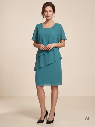 Elegancka sukienka trapezowa w kolorze szmaragdowym – zwiewny fason tuszujący biodra 41594
