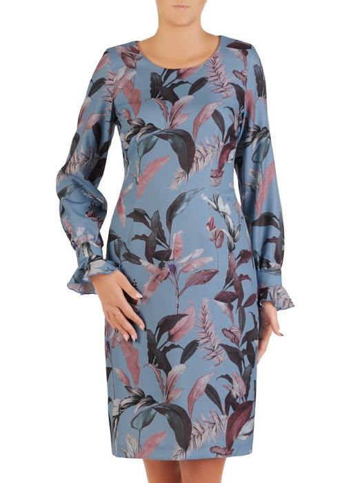 Ołówkowa sukienka z tkaniny, kreacja w jesiennym wzorze 27384