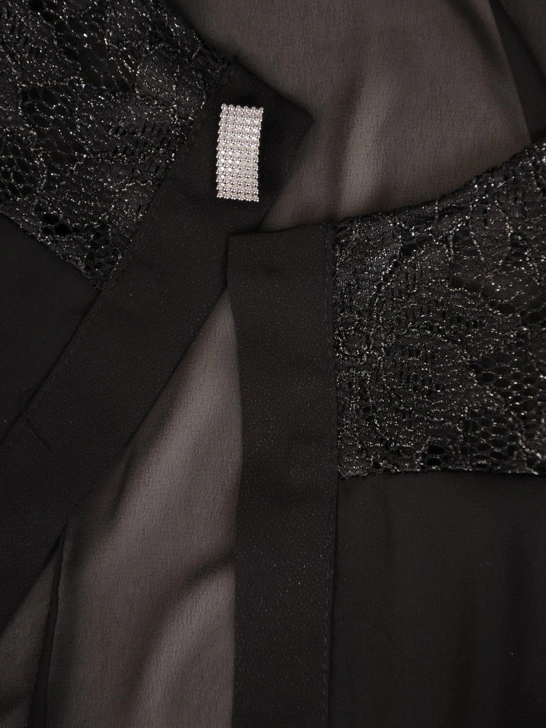 Elegancki kostium damski czarny z sukienką midi – wysmuklające sylwetkę pionowe zaszewki na wieczór 32658