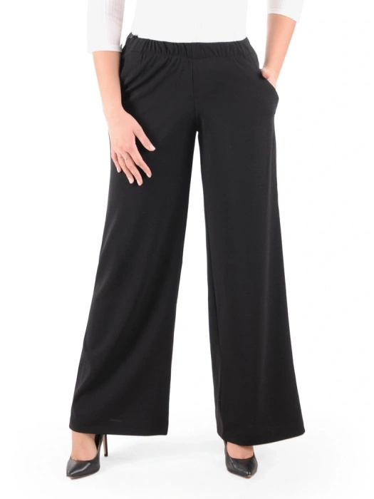 Komplet z tuniką w zwierzęcy print i czarnymi spodniami wide leg – komfortowy fason maskujący sylwetkę 39257
