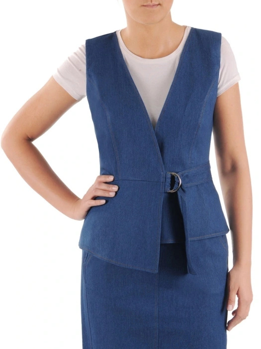 Jeansowa kamizelka damska plus size z ozdobnym zapięciem 38757