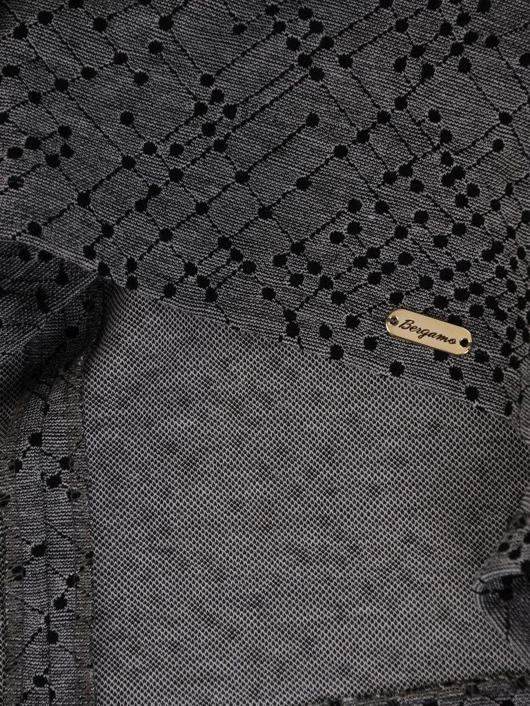 Czarno-popielata sukienka z kołnierzykiem do pracy – prosty fason z eleganckimi mankietami 10277