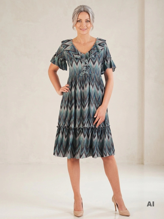 Elegancka sukienka rozkloszowana w modny wzór – wysmuklający fason midi na jesień 26159