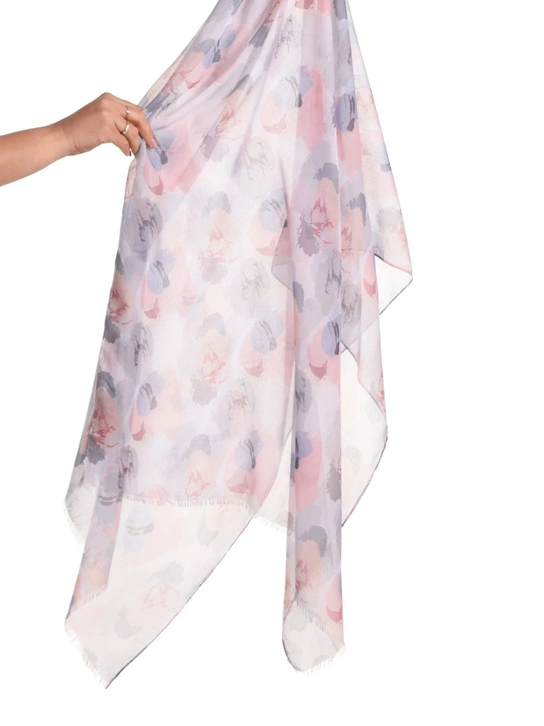 Lekki szal damski szaro-łososiowy w plamy – stylowe przełamanie biurowego dress code 41625