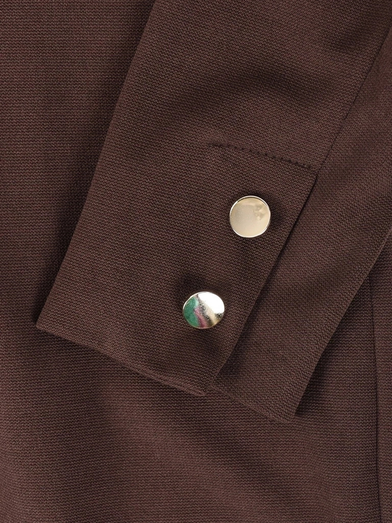 Elegancka brązowa sukienka prosty fason z dekoltem serek – baskinka i pasek pięknie podkreślające talię 40301