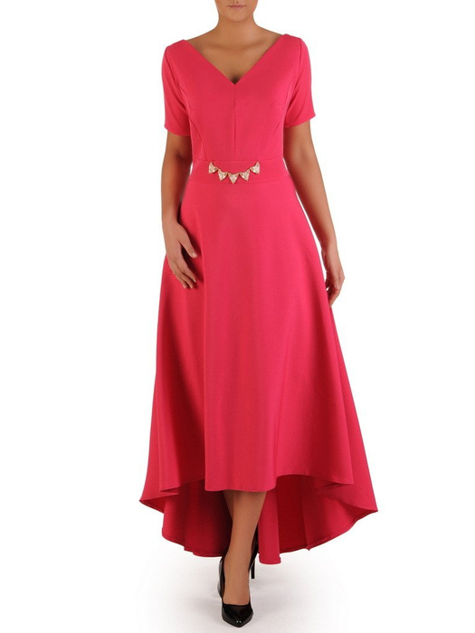 Amarantowa sukienka maxi z błyszczącą aplikacją w talii 22759