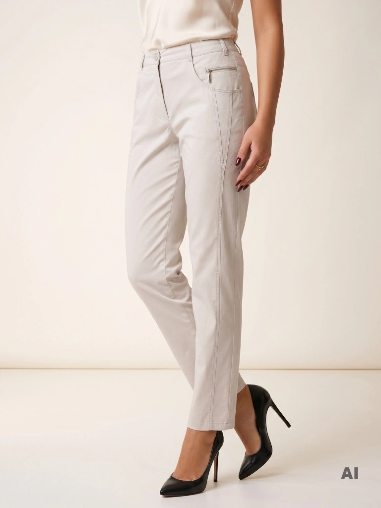 Eleganckie szare spodnie bawełniane – wysmuklający prosty fason z ozdobnym suwakiem 37460