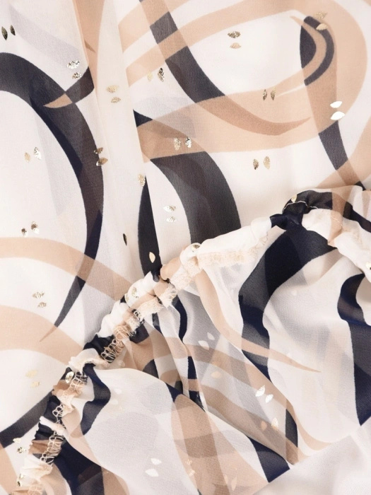 Elegancka bluzka szyfonowa plus size w błyszczące wzory z gumą w pasie – maskująca talię 42051
