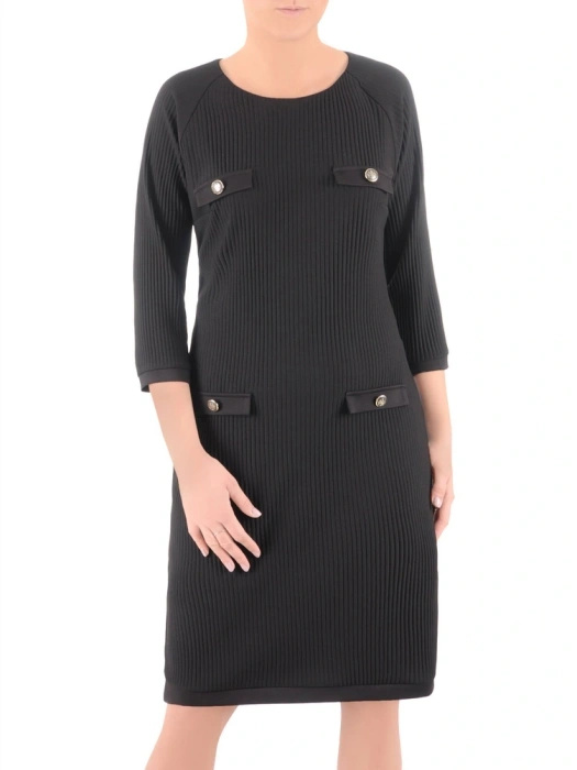 Elegancka czarna sukienka dzianinowa – prosty, wysmuklający fason z rękawem 3/4 39047