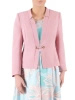 Różowy żakiet damski do sukienki na wesele – prosty fason z biżuteryjnymi guzikami 39395
