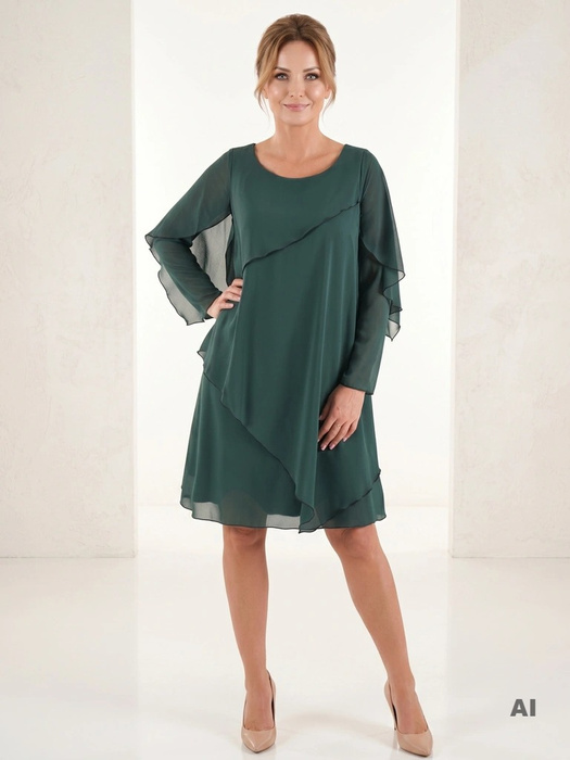 Elegancka sukienka trapezowa w odcieniu butelkowej zieleni – zwiewny fason tuszujący sylwetkę 30740
