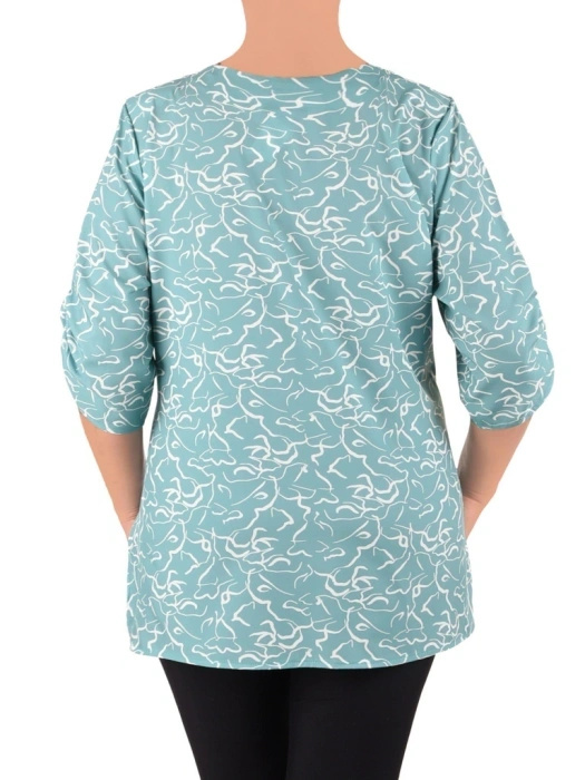 Miętowa bluzka plus size w abstrakcyjny wzór – prosty fason wysmuklający linię szyi, idealna na lato 41947