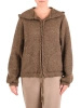 Elegancki sweter damski rozpinany beżowy – prosty fason z bufiastymi rękawami 42176