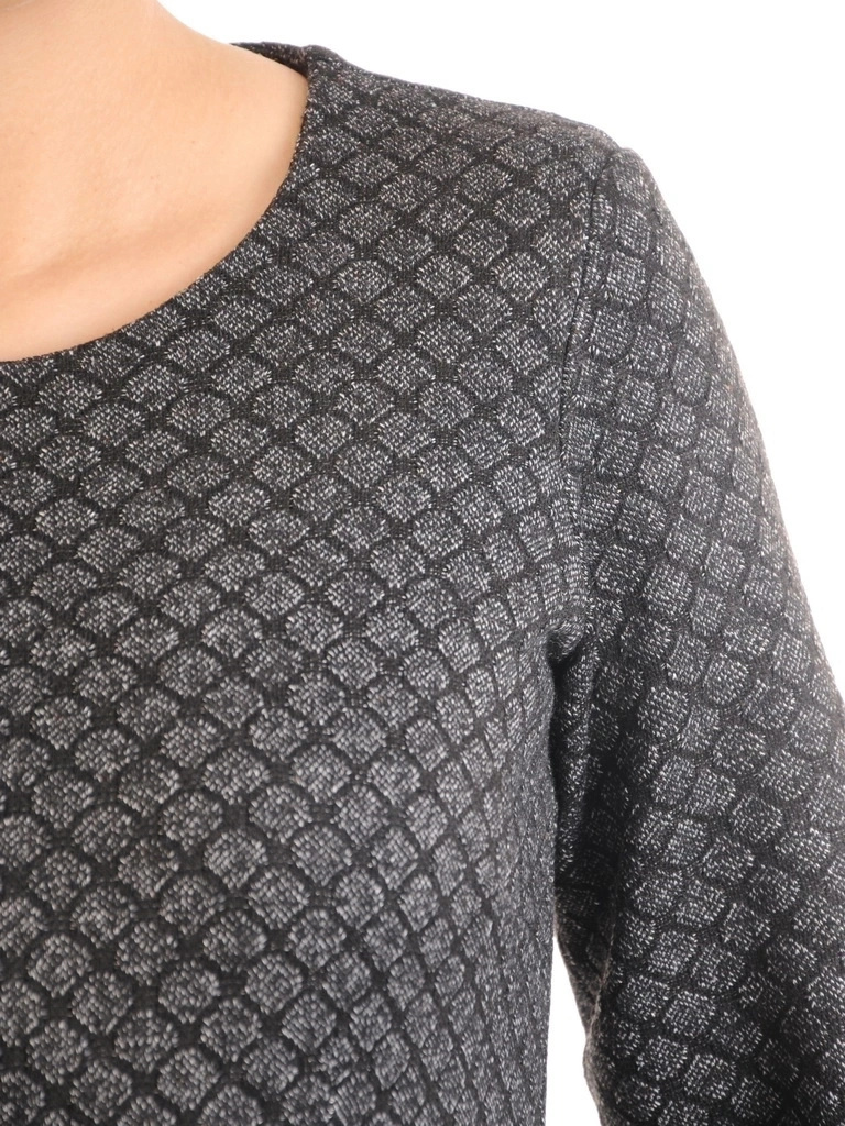 Szykowna wizytowa sukienka w kratkę o prostym kroju – ze stylową baskinką i rękawem 3/4 34812