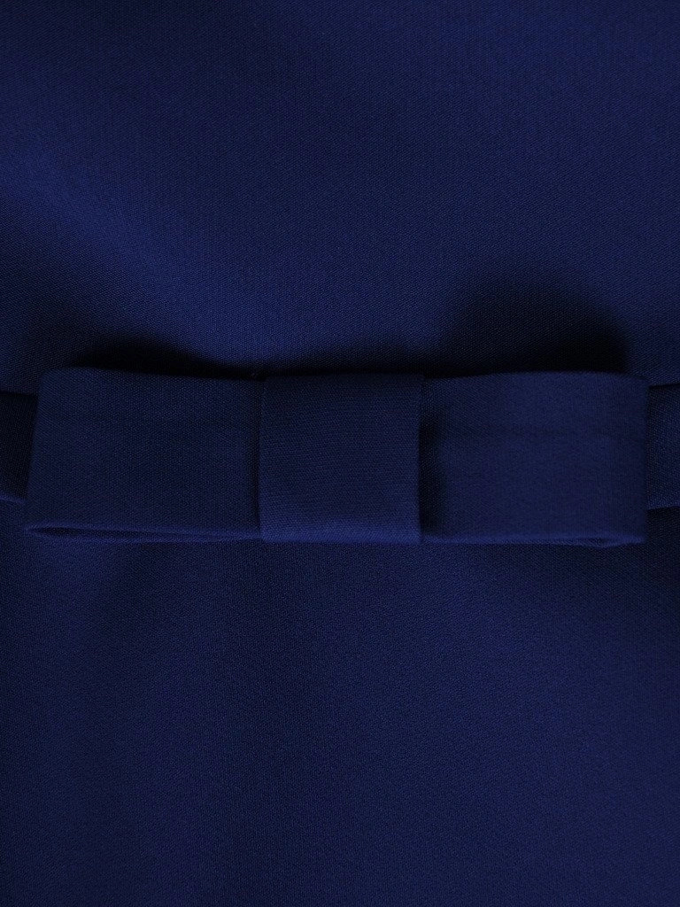 Elegancka chabrowa sukienka midi z rękawem 3/4 – kopertowy dekolt z ozdobną kokardą optycznie wyszczuplający 19752