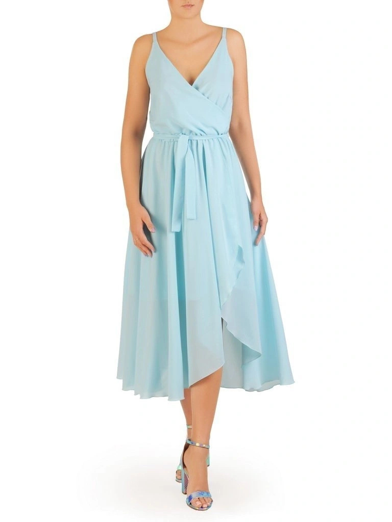 Elegancka sukienka koktajlowa maxi miętowa – rozkloszowany fason podkreślający talię 30271