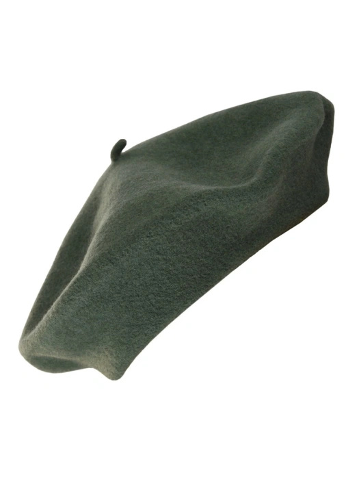 Elegancki beret damski wełniany w odcieniu khaki – francuski fason z antenką zapewniający ciepło 40873