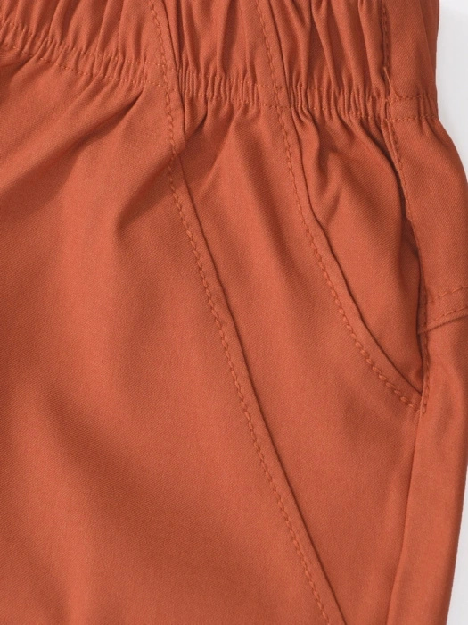 Eleganckie rude spodnie z prostą nogawką – fason plus size z gumką, idealny do biura 34872