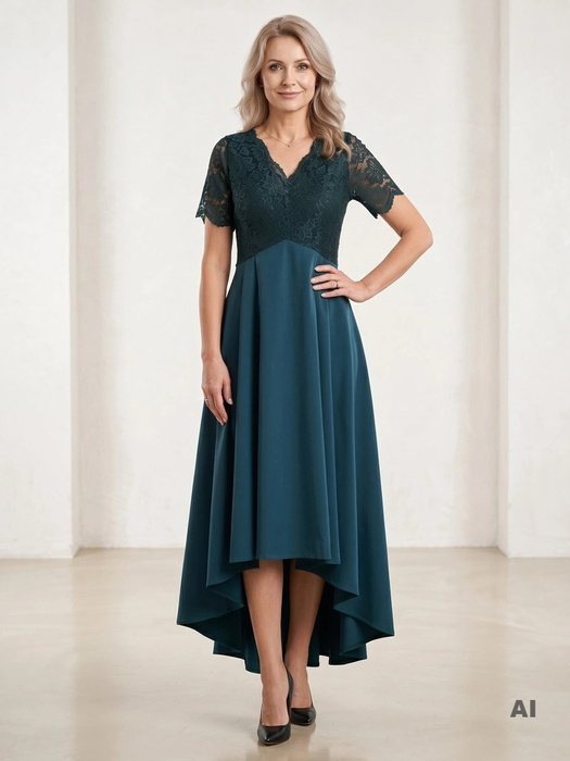 Rozkloszowana suknia wieczorowa w odcieniu butelkowej zieleni – koronkowa góra modelująca sylwetkę 33779
