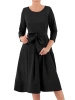 Elegancka czarna sukienka rozkloszowana midi – modelujący sylwetkę krój z rękawem 3/4 38494