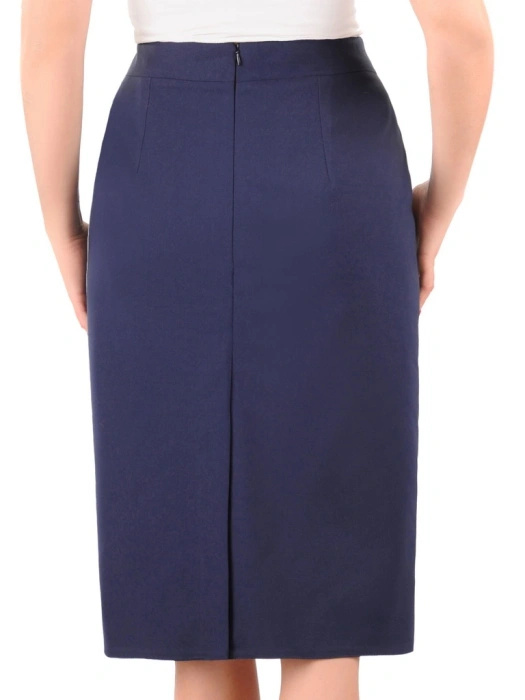 Elegancka spódnica midi w groszki na jesień – prosty, granatowy fason z rozcięciem 35538